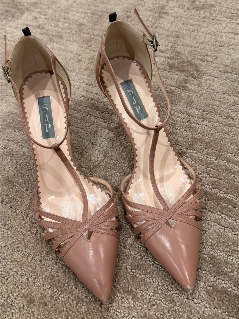 Sarah Jessica Parker Women's Pointed Toe Ankle Strap Pumps in Blush